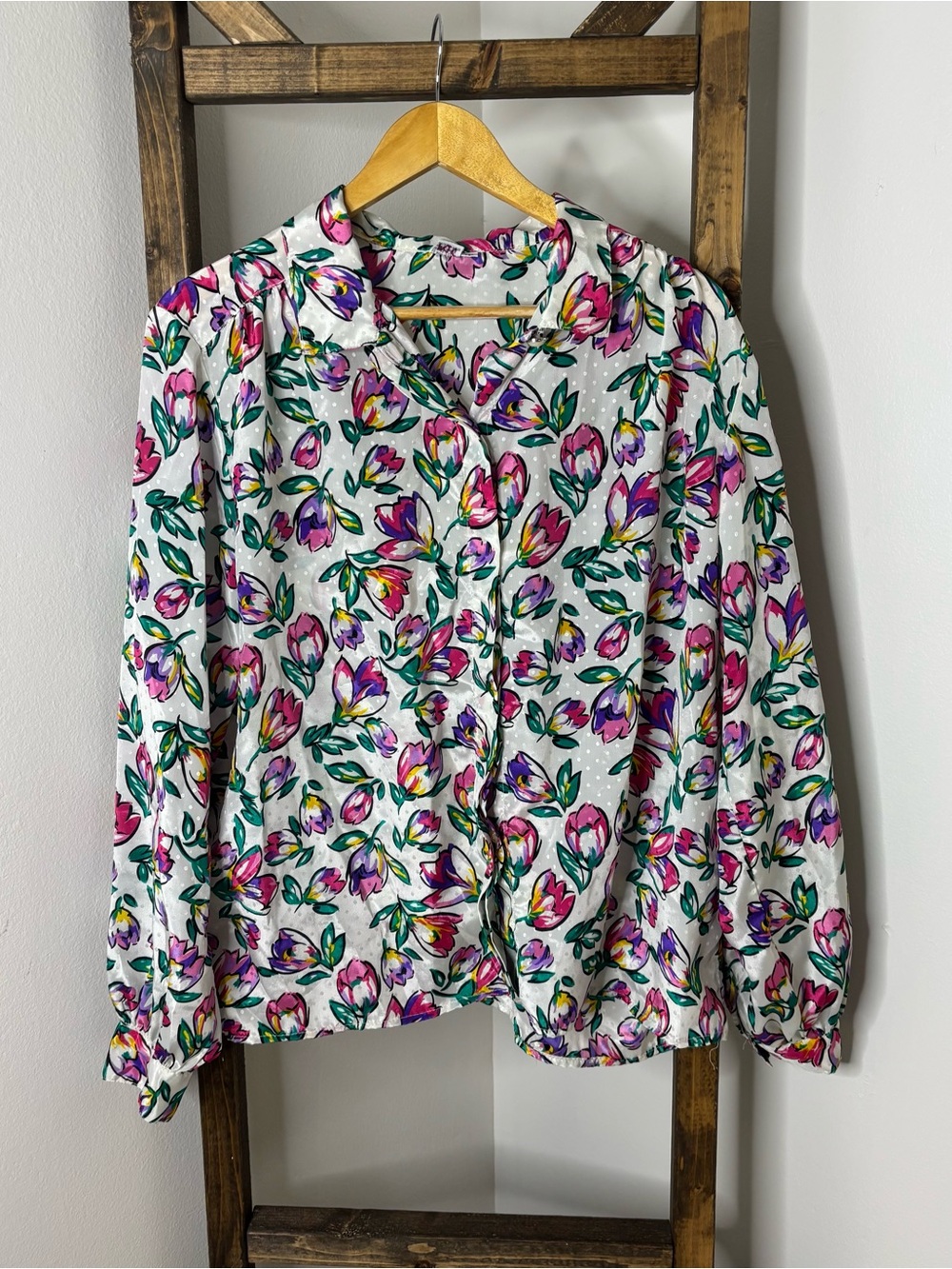 Steeplechase Vintage Floral Button-Up Blouse Tulips Size 18